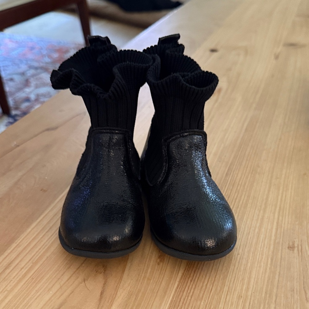 Black Ankle Boots with Ruffle Trim